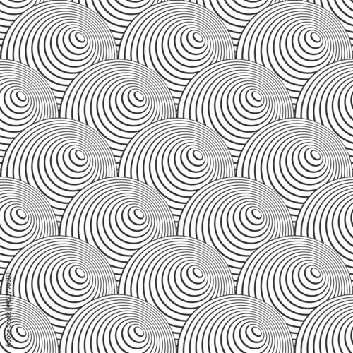 Seamless op art pattern in fish scale design with 3D illusion effect.