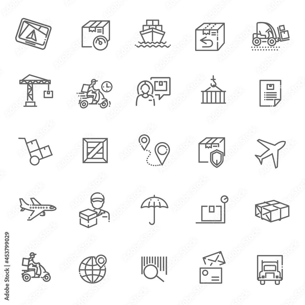 Delivery, shipping, logistics - minimal thin line web icon setDelivery, shipping, logistics - minimal thin line web icon set Delivery, shipping, logistics - minimal thin line web icon setDelivery, shipping, logistics - minimal thin line web icon set