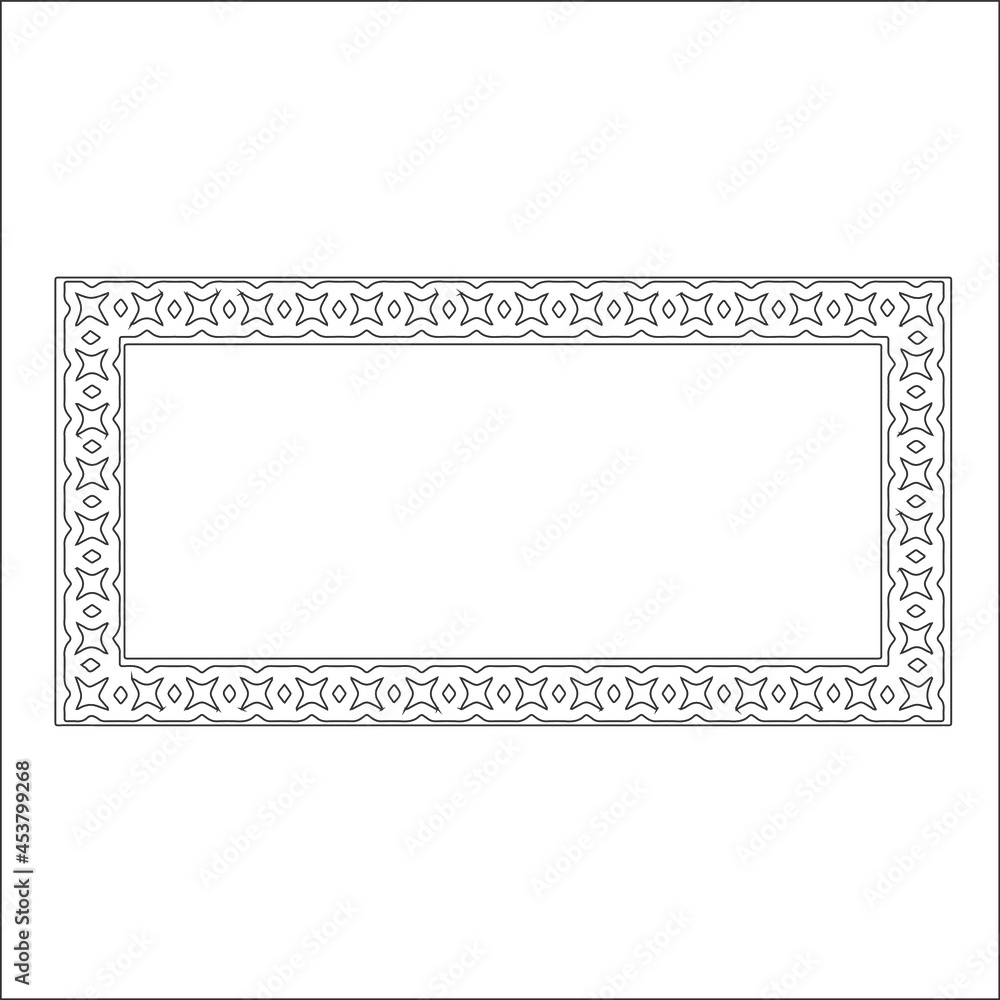 Black and white rectangular frame with ornament, vector certificate template, decorative design element in retro style