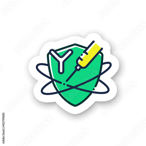Immunoglobulin therapy sticker icon. Health injections. Immunology badge for designs. Body defence system. Health, immunity, disease prevention vector emblem