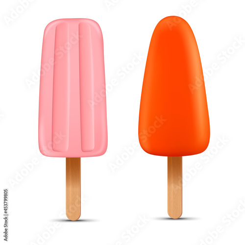 Set of bright realistic homemade frozen popsicle, vector realistic juicy ice cream icon