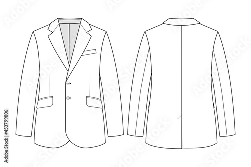 Fashion technical drawing of mens single-breasted two-button blazer