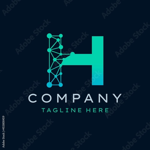 Letter H Molecule Logo, Bio tech Connect Dots Science Technology Logo Design Vector