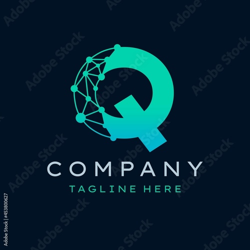 Letter Q Molecule Logo, Bio tech Connect Dots Science Technology Logo Design Vector