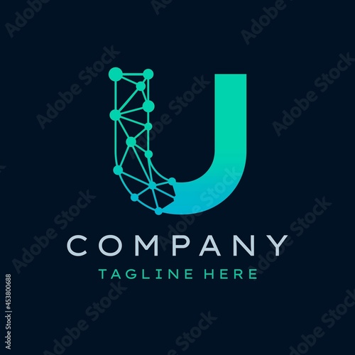 Letter U Molecule Logo, Bio tech Connect Dots Science Technology Logo Design Vector