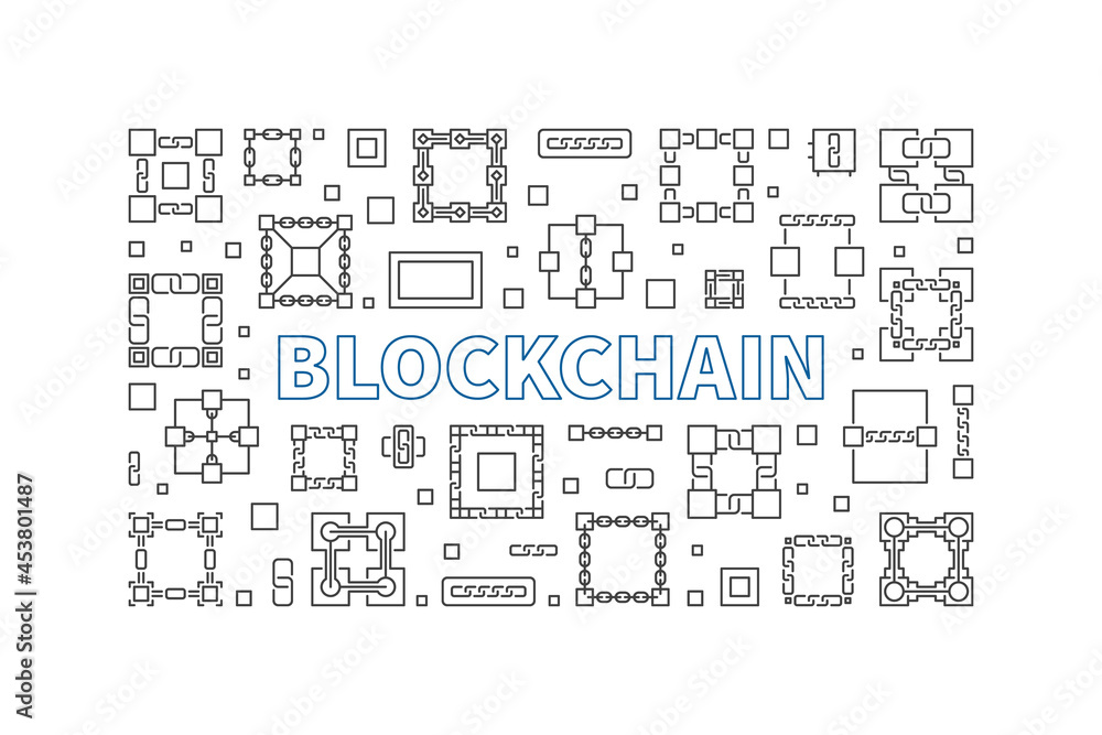 Blockchain Technology concept minimal line horizontal banner