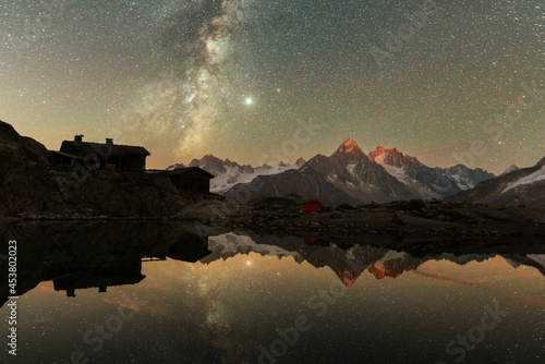 Incredible night view of Lac Blanc lake in France Alps photo