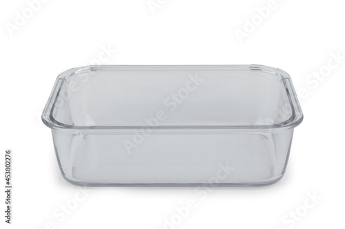 Close up of glass food containers isolated on white background