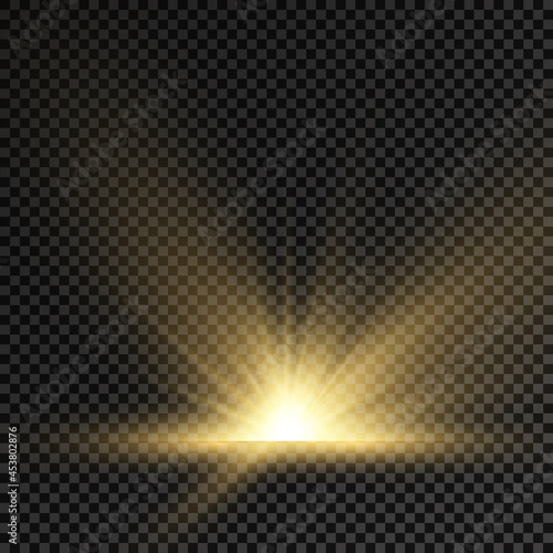 Sun explosion, yellow glow lights sun rays.