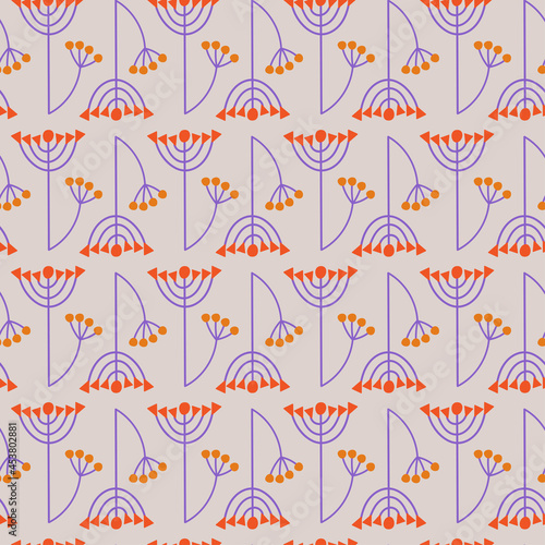 Vector illustration of a seamless pattern. magic herb and flower. on a gray background. for printing on textiles, for wall design.