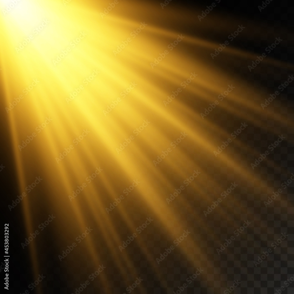 Sunlight with bright explosion, flare sun rays.