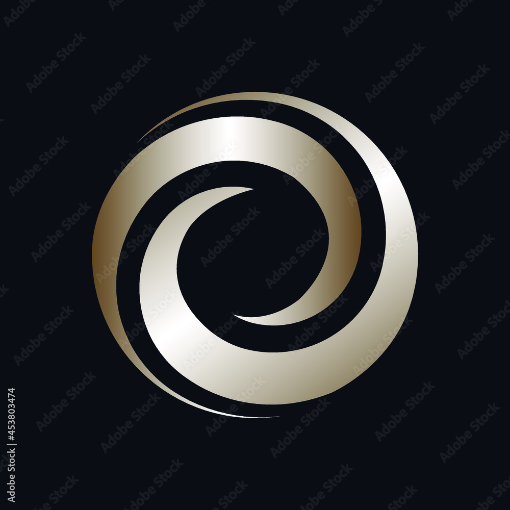 Spiral, swirl logo.Twirl symbol isolated on dark fund.Metallic gold circular icon.Structural design elements.Decorative sign concept.Artistic style vector illustration. Spiral, swirl logo.Twirl symbol isolated on dark fund.Metallic gold circular icon.Structural design elements.Decorative sign concept.Artistic style vector illustration.