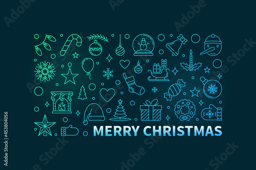 Merry Christmas Greeting Card with colorful thin line design