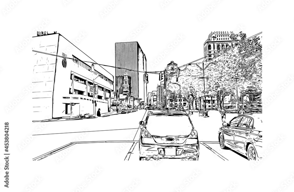 Building view with landmark of Hartford is the capital of Connecticut. Hand drawn sketch illustration in vector. Building view with landmark of Hartford is the capital of Connecticut. Hand drawn sketch illustration in vector.