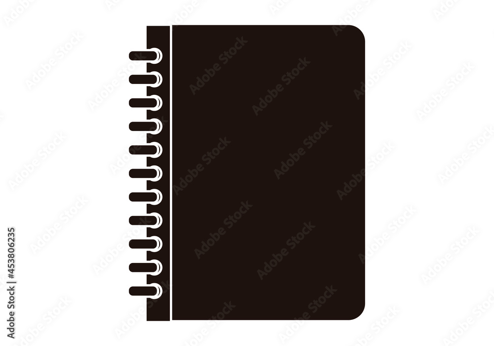 Icono negro de cuaderno de anillas en fondo blanco. Icono negro de cuaderno de anillas en fondo blanco.