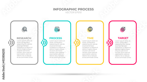 Business process. Timeline infographic template label design with icons and 4 options or steps.