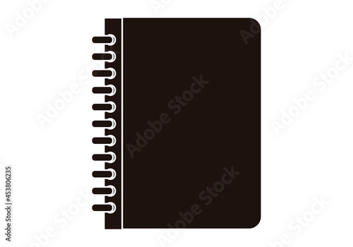 Icono negro de cuaderno de anillas en fondo blanco.