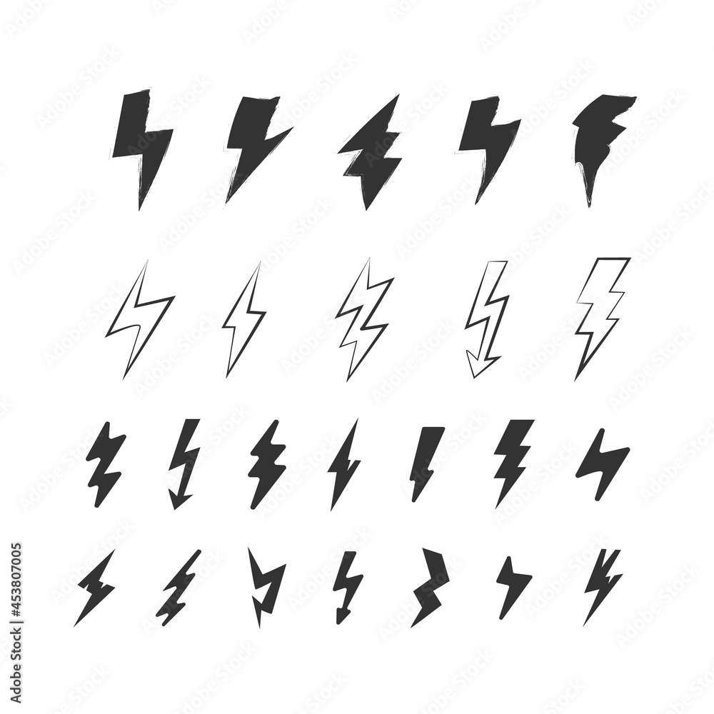 Hand drawn doodle of lightning bolts, thunder bolt. Hand drawn doodle of lightning bolts, thunder bolt.