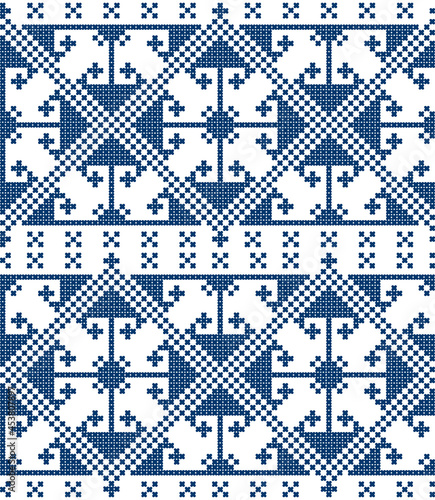 Zmijanje cross stitch style vector folk art seamless pattern - textile or fabric print design from Bosnia and Herzegovina 