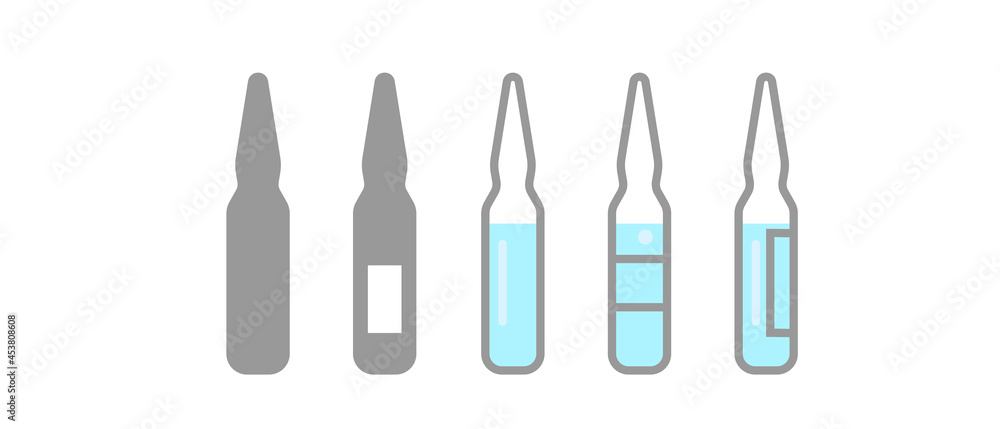 Black set of ampoules icons Black set of ampoules icons