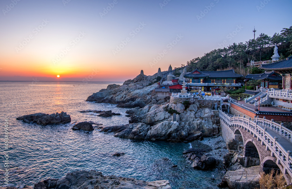 Yonggungsa temple at sunrise Busan, South Korea.