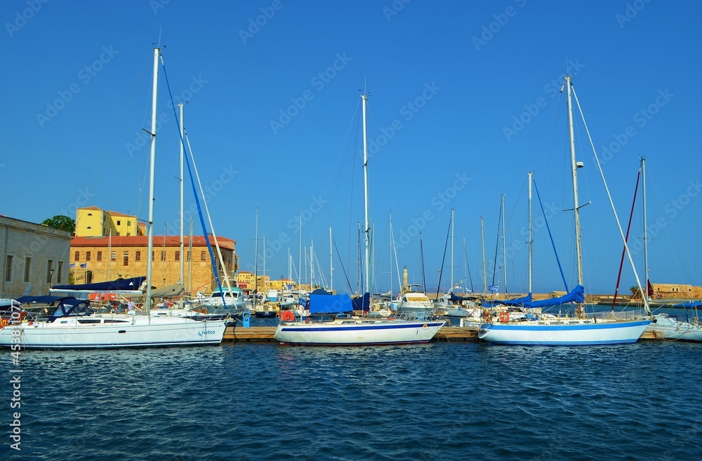 boats in the harbor of Chania, Greece 