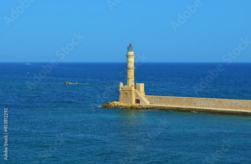 lighthouse in the mediterranean sea in Chania, Crete, Greece