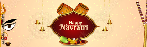 Realistic happy navratri or durga puja banner