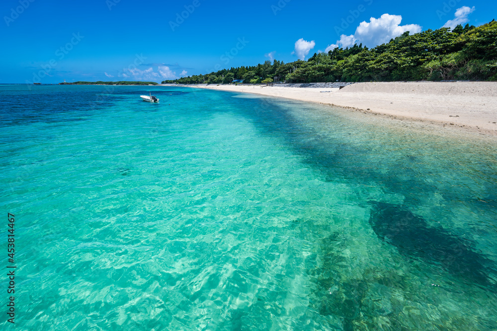 Bise Beach, Cape Bisezaki, Okinawa, Japan. A pristine beach on the main island of Okinawa with clear water and a beach reef