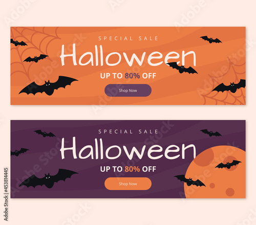 Halloween sale banner, party invitation concept background. Vector illustration