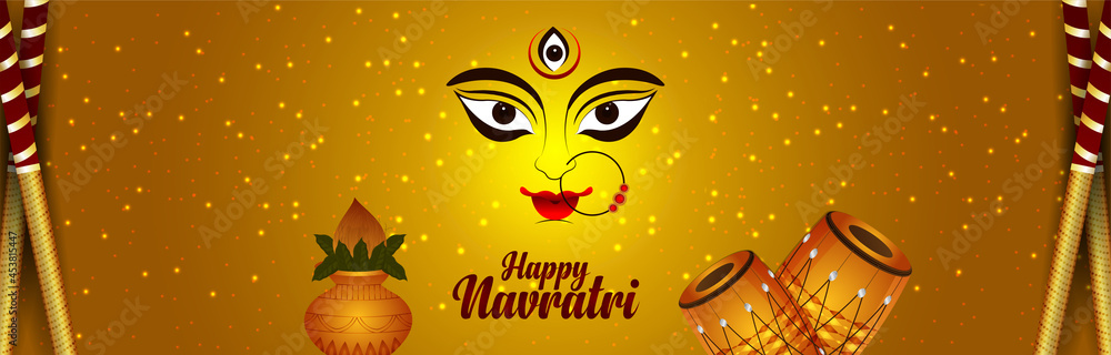 Happy navratri celebration banner with goddess durga