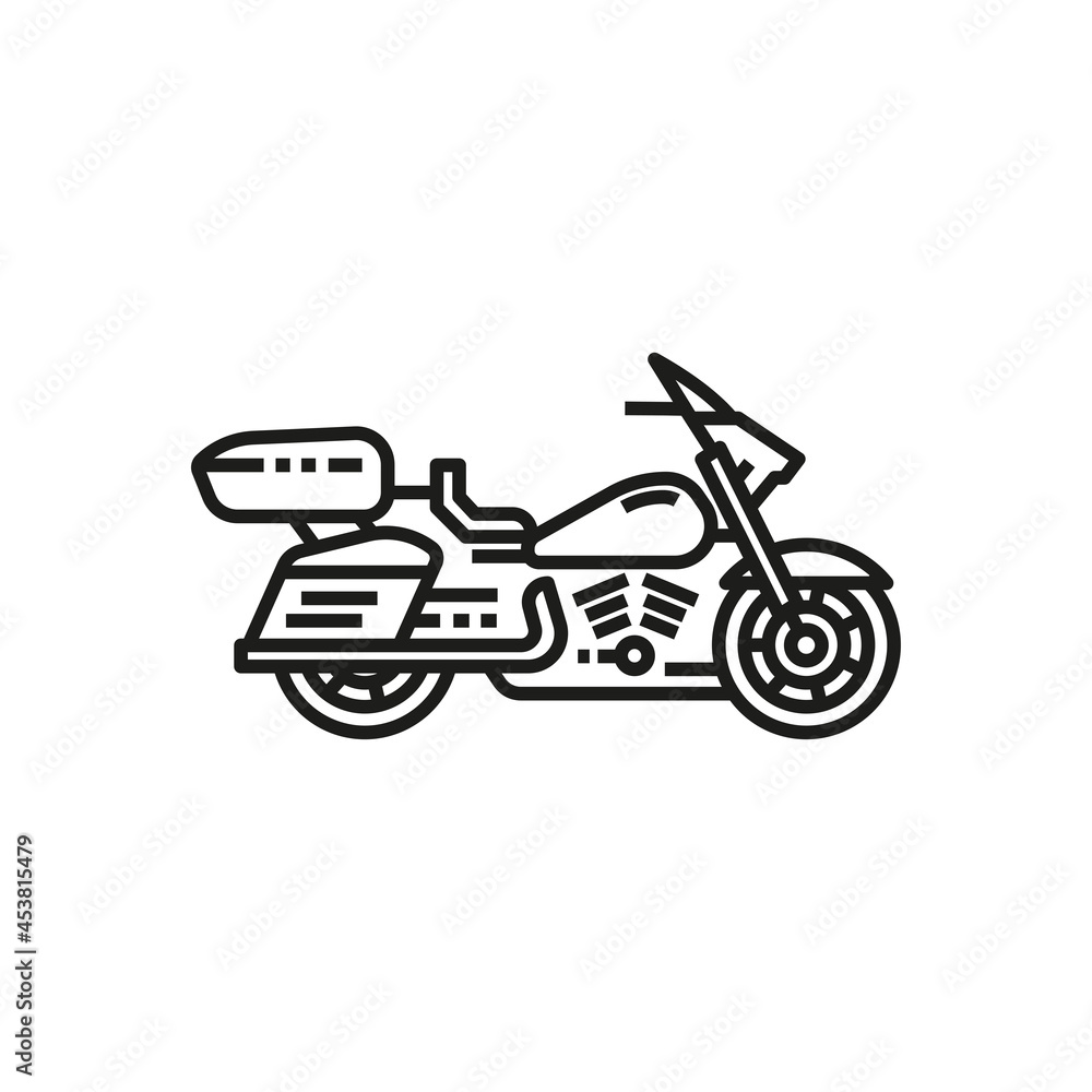 Motorcycle vector outline style black linear icon isolated