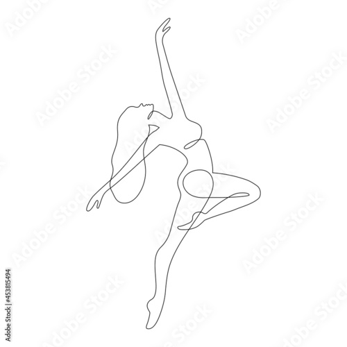 Dancing woman abstract one continuous line portrait. Freedom, happiness symbol. Modern minimalist style illustration for posters, t-shirts prints, avatars, postcard. Single line draw graphic design