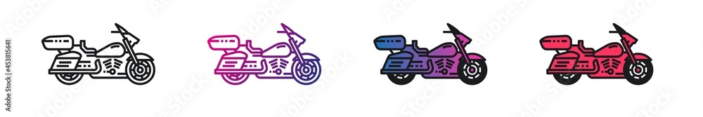 Set of Motorcycle vector outline style black, gradient linear icons isolated