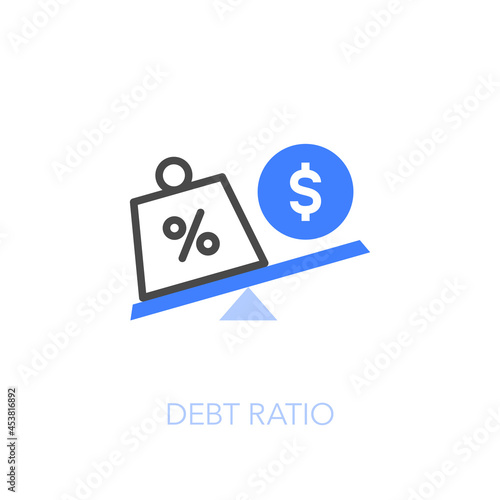 Debt ratio symbol with a dollar symbol and a debt. Easy to use for your website or presentation.