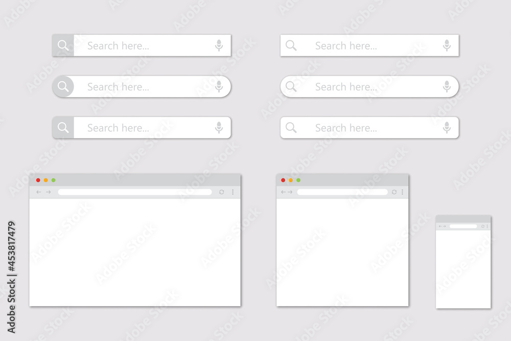 Set of blank browser windows for different devices and search bar Set of blank browser windows for different devices and search bar