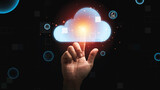 Man hand touching virtual cloud computing for download  upload data information , Technology transformation concept.