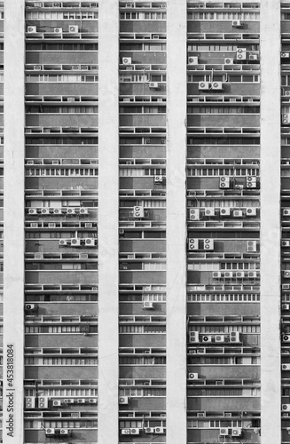 Facade of industrial building in Hong Kong city