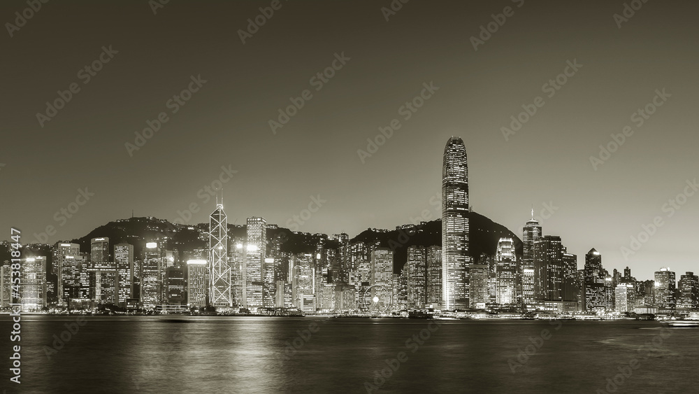 Night scenery of panorama of Victoria harbor of Hong Kong city