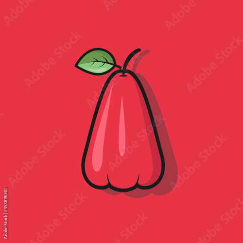 water apple or guava front view fruit tropica illustration. Fully editable flat illustration