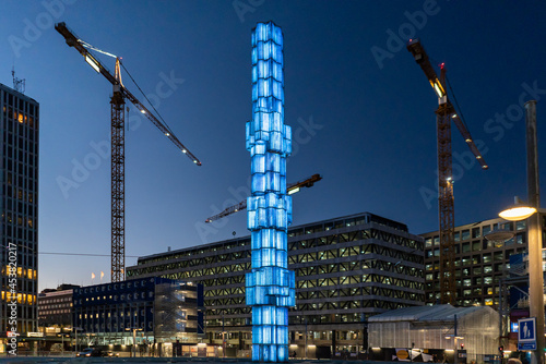 Sweden, Stockholm, Klarabergsgatan, Sfountain on the background of the construction site, 2019 year
