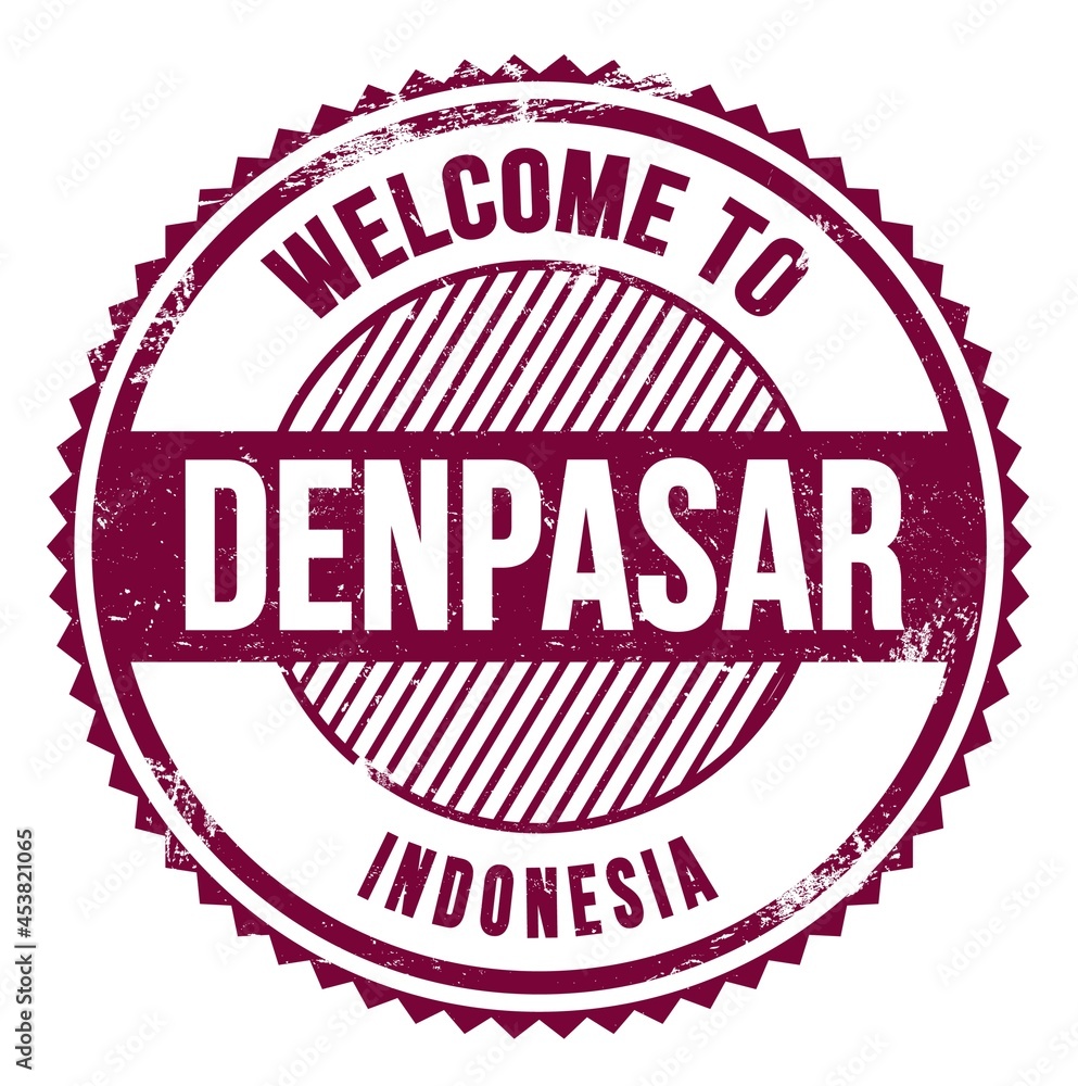 WELCOME TO DENPASAR - INDONESIA, words written on violet stamp
