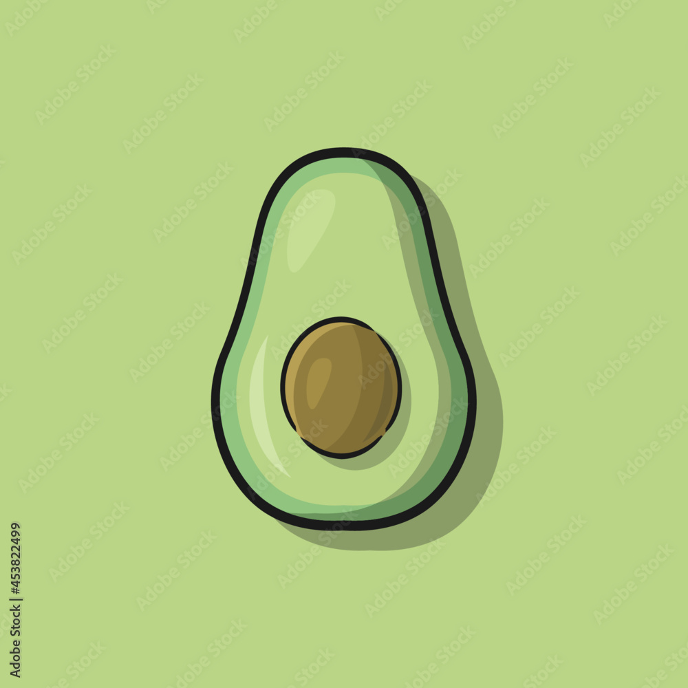 Avocado Fruit illustration Cartoon Vector - Fresh slice avocado Fruit Front View And Inside Cut In Half Isolated. icon sticker Avocado Fruit illustration Cartoon Vector - Fresh slice avocado Fruit Front View And Inside Cut In Half Isolated. icon sticker