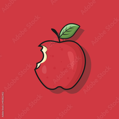 Apple Fruit illustration Cartoon Vector - Fresh bite apple Fruit Front View And Inside bite In Half Isolated. icon sticker
