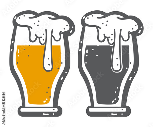 Beer mugs vector cartoon icons set isolated on a white background.