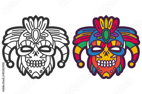 Aztec warrior mask vector cartoon illustration isolated on a white background.