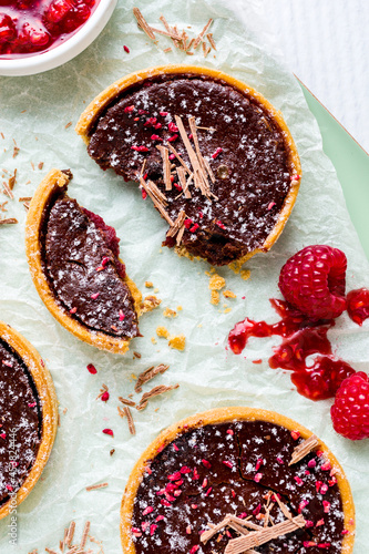 Raspberry and dark chocolate tarts