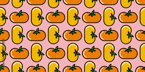 Orange illustration  background. Seamless pattern.Vector. オレンジイラストパターン