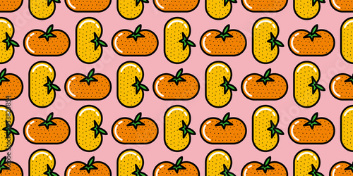 Orange illustration background. Seamless pattern.Vector. オレンジイラストパターン