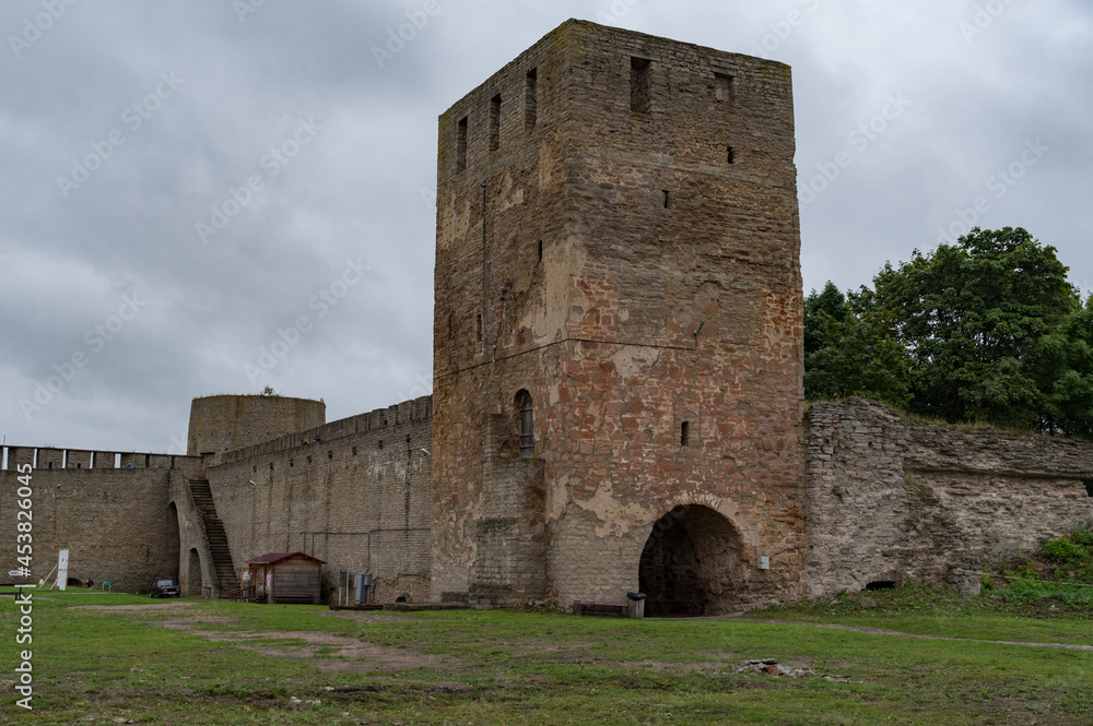 Nabatnaya tower of Ivangorod Fortress.  The fortress was built in 1492. Ivangorod, Russia